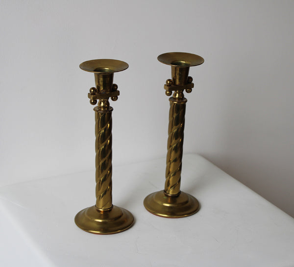 Vintage Art Deco Brass Candlesticks | Set of 2