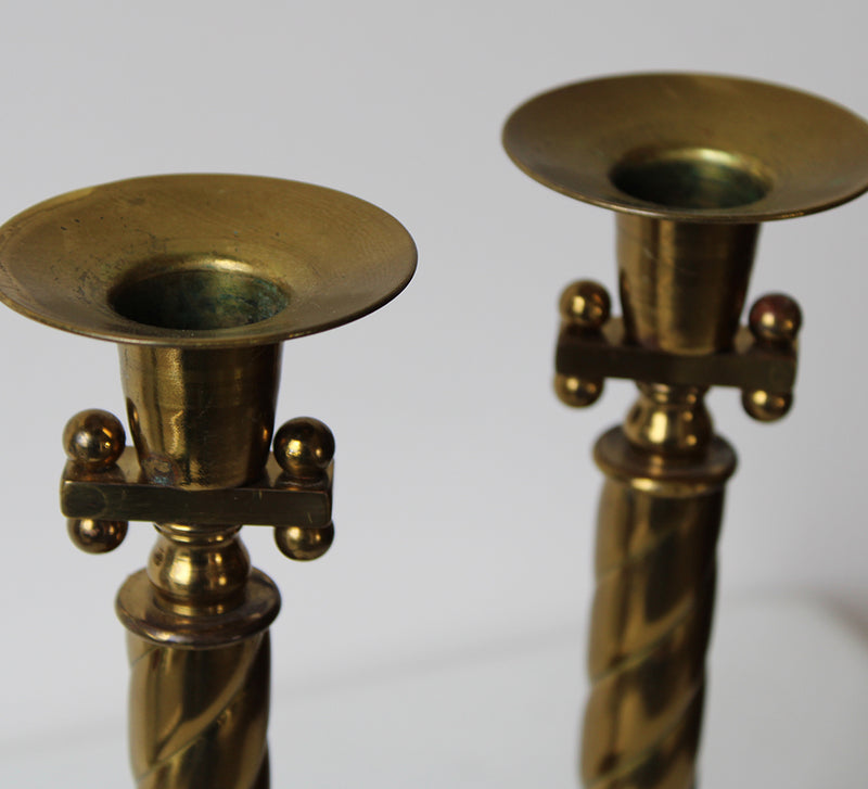 Vintage Art Deco Brass Candlesticks | Set of 2
