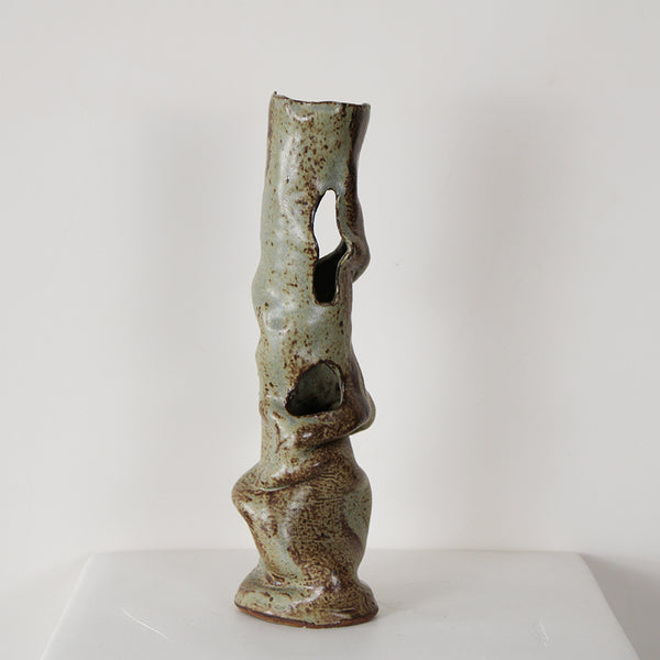 Burlwood Brutalist Hand Turned彫刻Art Vase Vintage Brutalist Vase