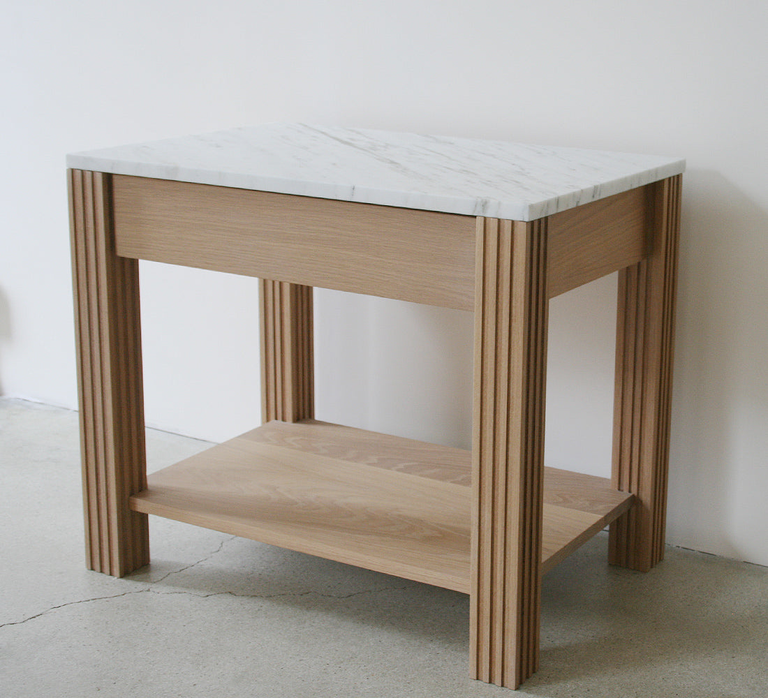 Crawford Nightstand – White Oak with White Marble