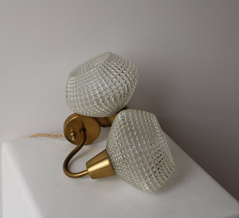 Vintage Waffle Glass Sconces | Set of 2