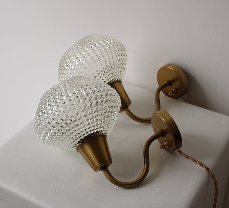 Vintage Waffle Glass Sconces | Set of 2