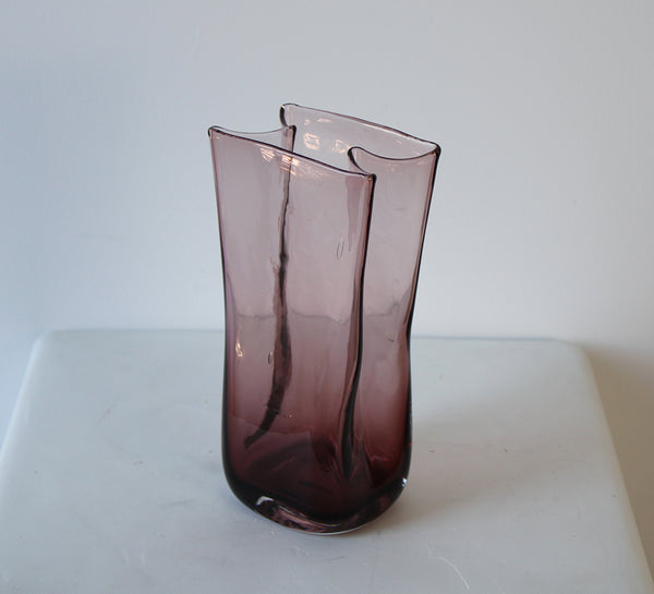 Vintage Amethyst Glass Paper Bag Vase