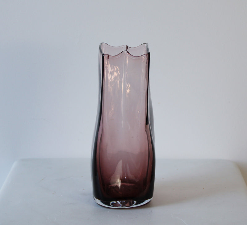 Vintage Amethyst Glass Paper Bag Vase