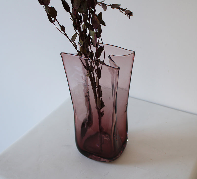 Vintage Amethyst Glass Paper Bag Vase