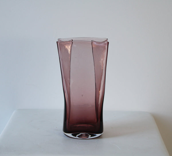 Vintage Amethyst Glass Paper Bag Vase