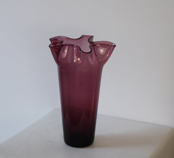 Vintage Amethyst Glass Ruffle Vase