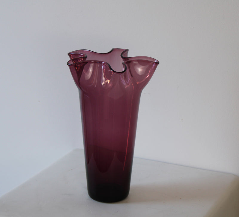 Vintage Amethyst Glass Ruffle Vase