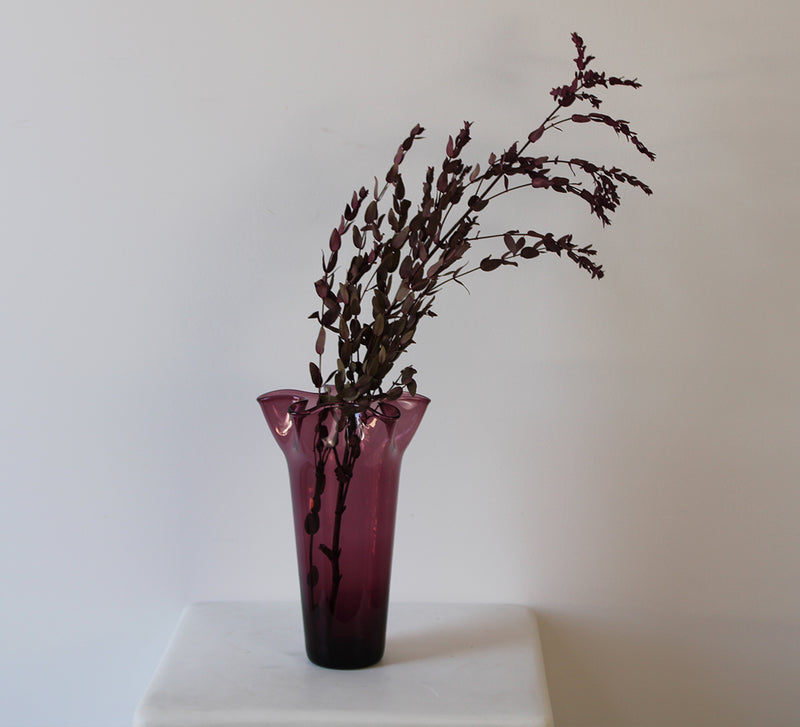 Vintage Amethyst Glass Ruffle Vase