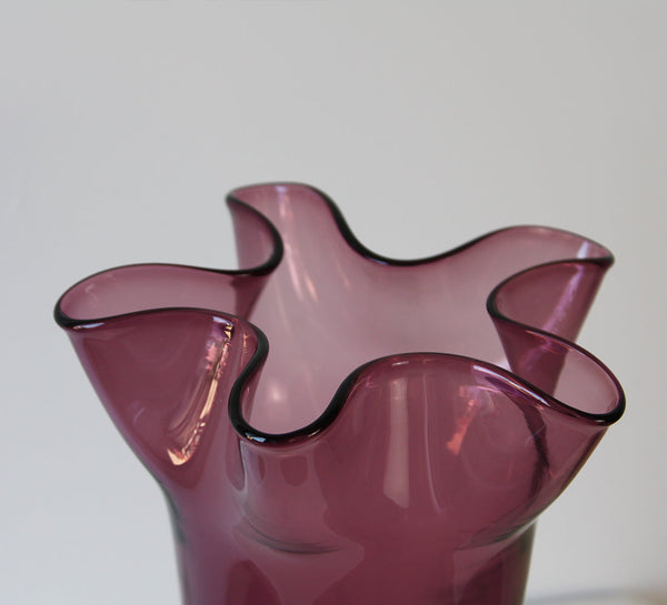 Vintage Amethyst Glass Ruffle Vase