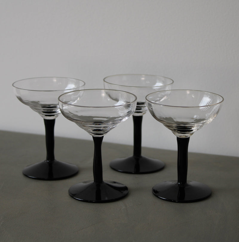 Vintage Black Stem Glassware | Set of Four