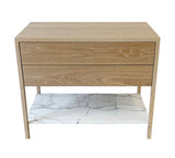 2-Drawer Davis Nightstand – White Oak with Marble Shelf