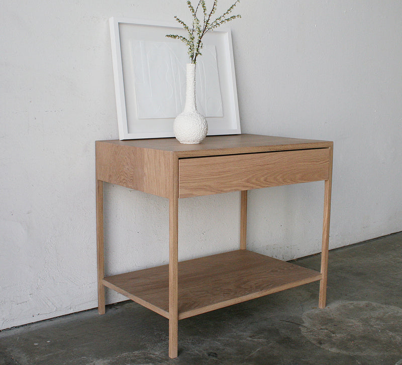 Davis Nightstand – White Oak with Wood Shelf